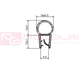 Uszczelka czarna na rant z górnym brzuchem, część zaciskowa zbrojona metalem na rant 9-10 mm
